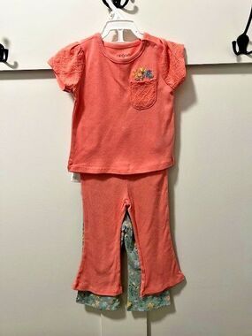 Baby Girl  4 Piece Pant and Top Set with Flowers and Butterflies, New With Tags